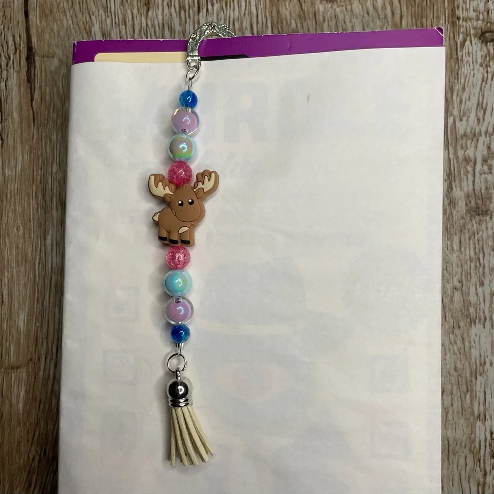 Bookmark Moose Handcrafted Artisan Beaded Metal Journal Gift Read Book